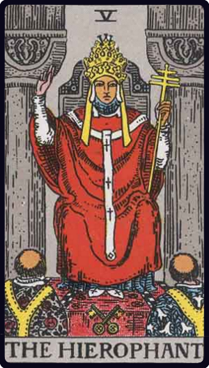 The Hierophant tarot card from the Rider-Waite-Smith deck