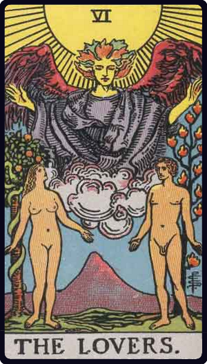 The Lovers tarot card from the Rider-Waite-Smith deck