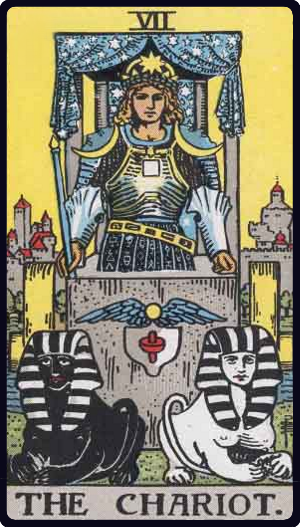 The Chariot tarot card from the Rider-Waite-Smith deck