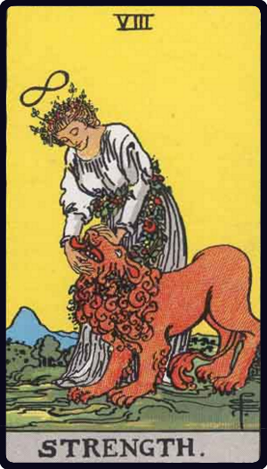 Strength tarot card from the Rider-Waite-Smith deck