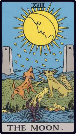 The Moon tarot card from the Rider-Waite-Smith deck