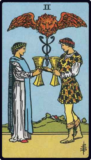 Two of Cups tarot card from the Rider-Waite-Smith deck