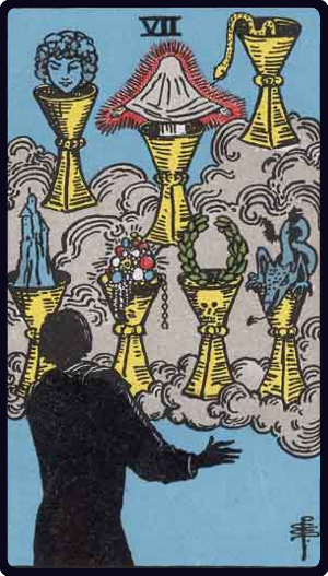 Seven of Cups tarot card from the Rider-Waite-Smith deck