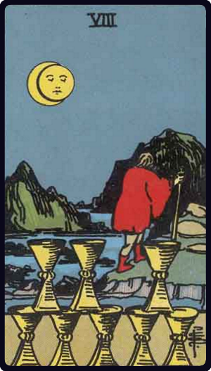 Eight of Cups tarot card from the Rider-Waite-Smith deck