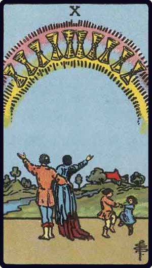 Ten of Cups tarot card from the Rider-Waite-Smith deck