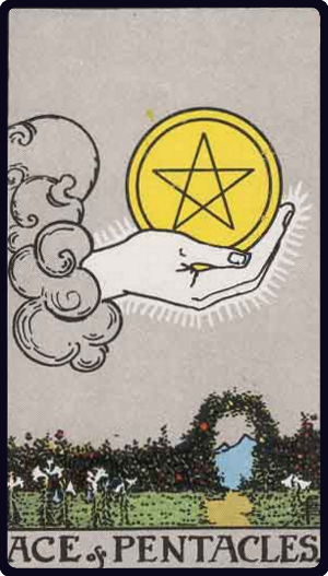 Ace of Pentacles tarot card from the Rider-Waite-Smith deck