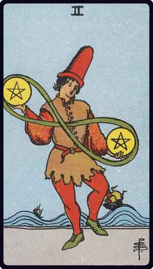 Two of Pentacles tarot card from the Rider-Waite-Smith deck