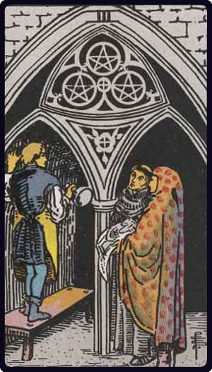 Three of Pentacles tarot card from the Rider-Waite-Smith deck