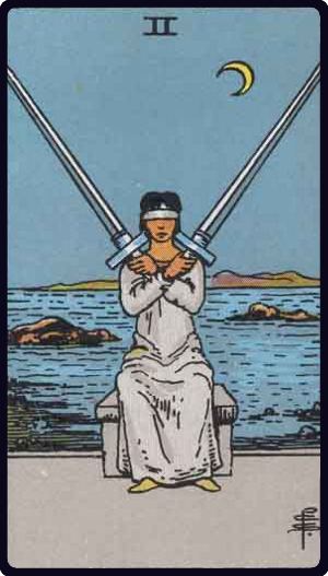 Two of Swords tarot card from the Rider-Waite-Smith deck