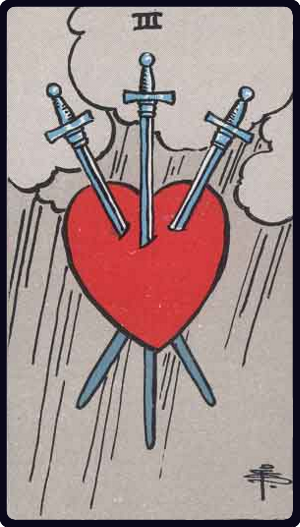 Three of Swords tarot card from the Rider-Waite-Smith deck