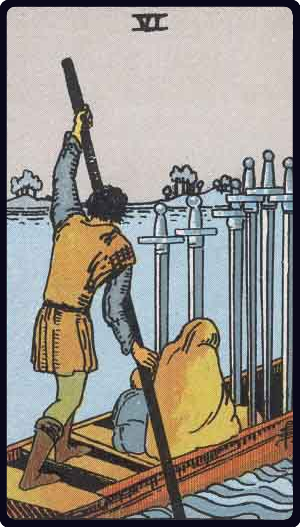 Six of Swords tarot card from the Rider-Waite-Smith deck