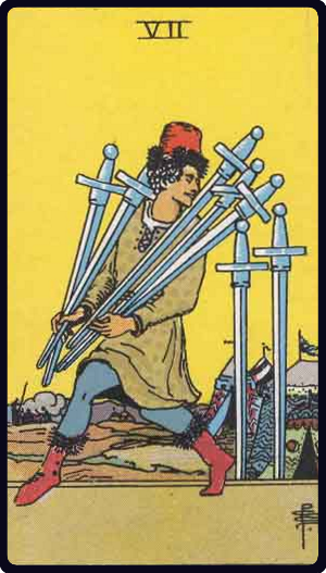 Seven of Swords tarot card from the Rider-Waite-Smith deck