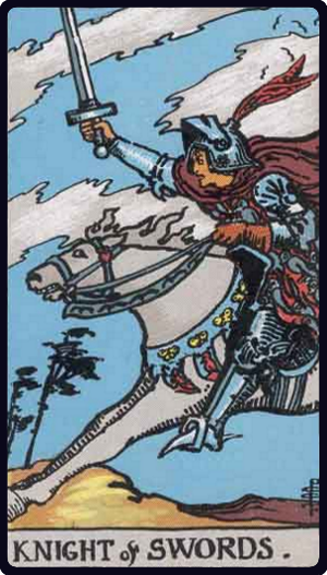 Knight of Swords tarot card from the Rider-Waite-Smith deck