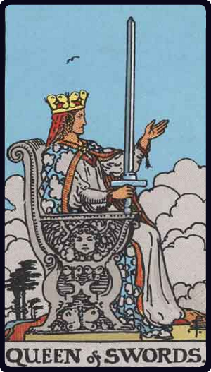 Queen of Swords tarot card from the Rider-Waite-Smith deck