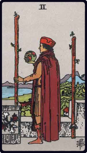 Two of Wands tarot card from the Rider-Waite-Smith deck
